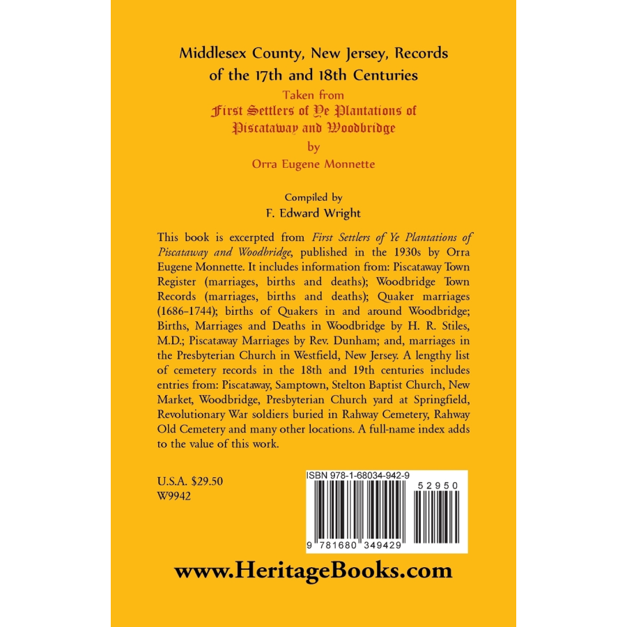 Middlesex County, New Jersey Records of the 17th and 18th Centuries back cover