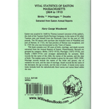 Vital Statistics of Easton, Massachusetts, 1864 to 1910, Births, Marriages, Deaths Extracted from Easton Annual Reports back cover