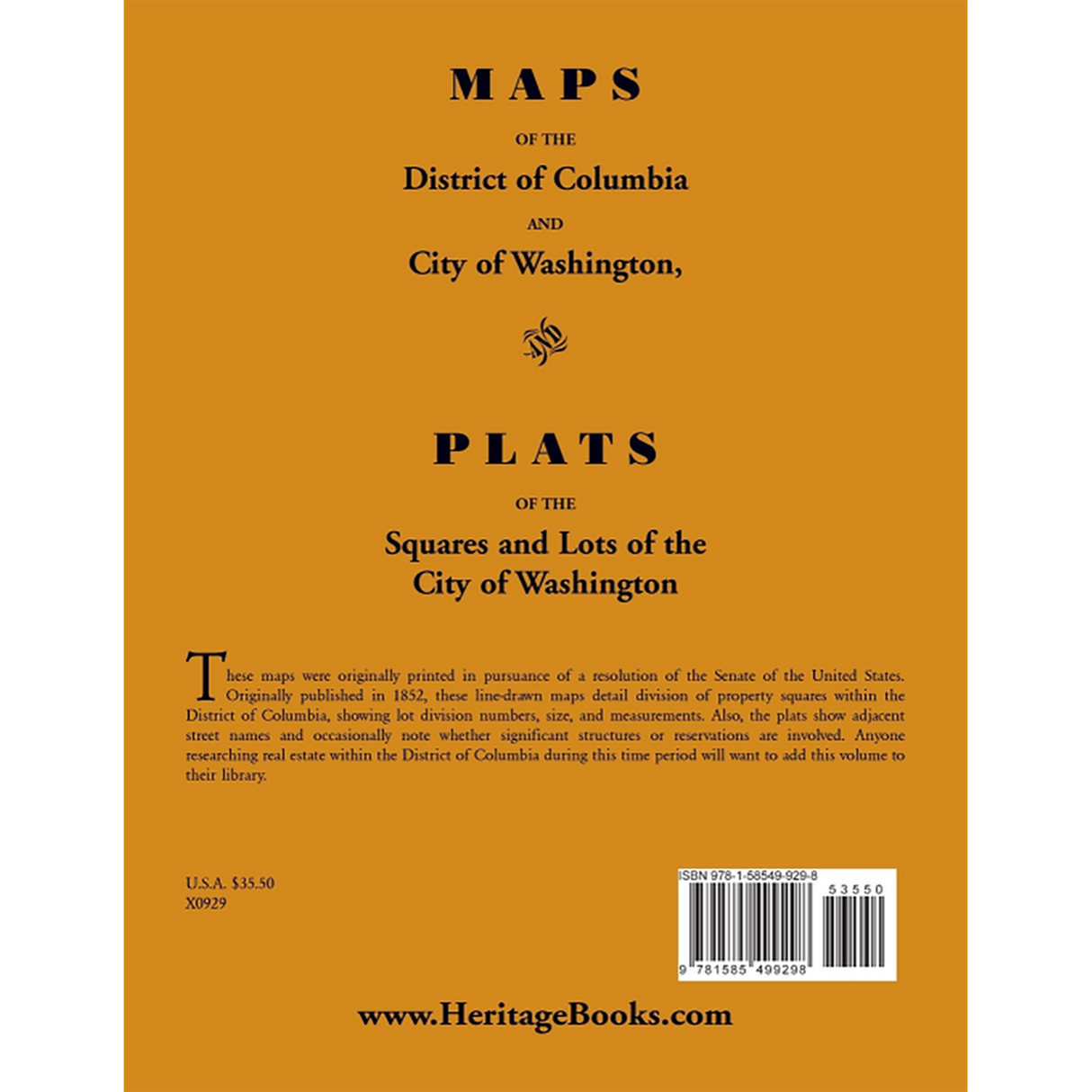Maps of the District of Columbia and City of Washington, and Plats of the Squares and Lots of the City of Washington back cover