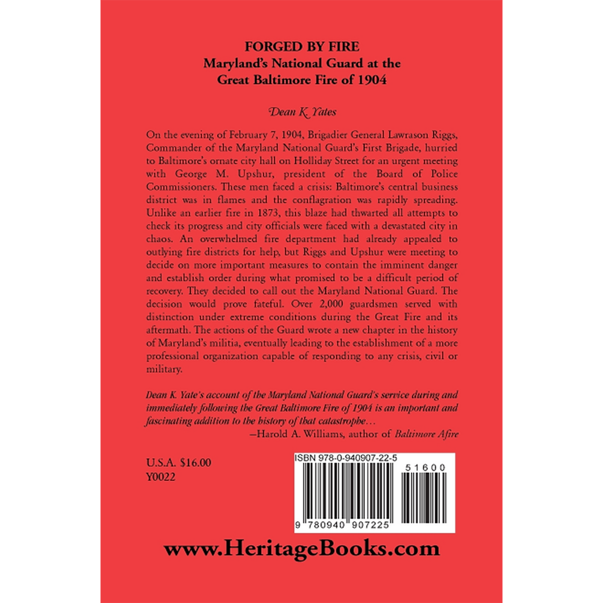 Forged by Fire, Maryland's National Guard at the Great Baltimore Fire of 1904 back cover
