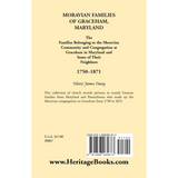 Moravian Families of Graceham, Maryland back cover