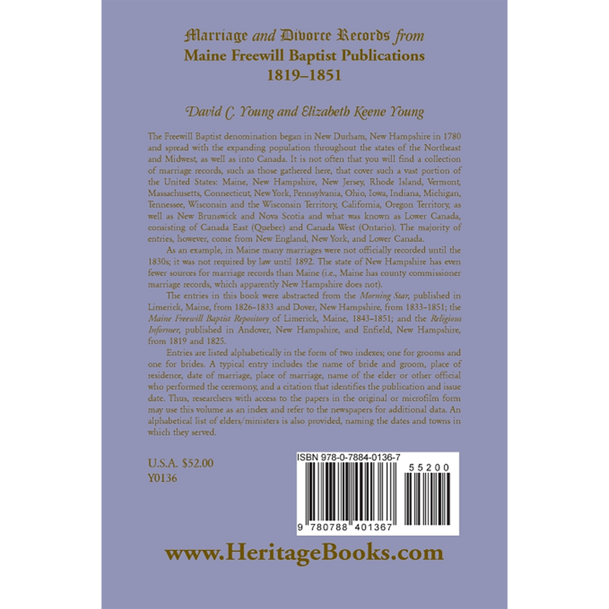 Marriage and Divorce Records from Maine Freewill Baptist Publications, 1819-1851 back cover