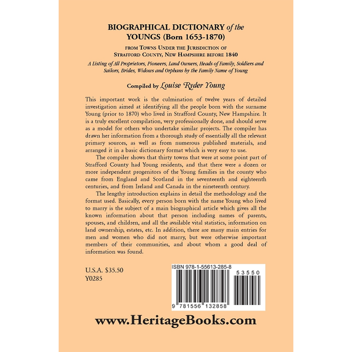 Biographical Dictionary of the Youngs (born 1653-1870) from Towns under the Jurisdiction of Strafford County, New Hampshire before 1840 back cover