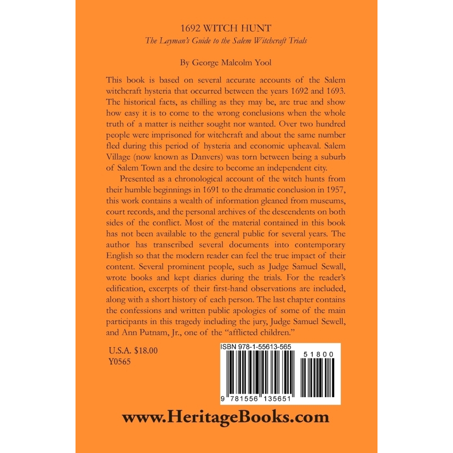 1692 Witch Hunt: The Layman's Guide to the Salem Witchcraft Trials back cover