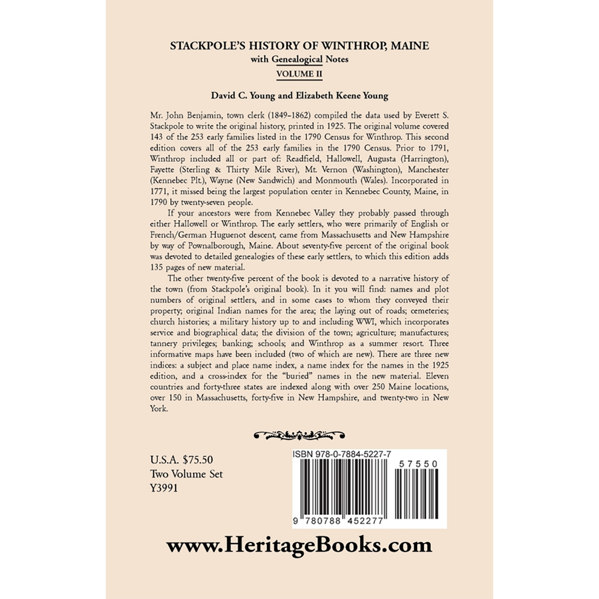 Stackpole's History of Winthrop, Maine with Genealogical Notes, Volume II back cover