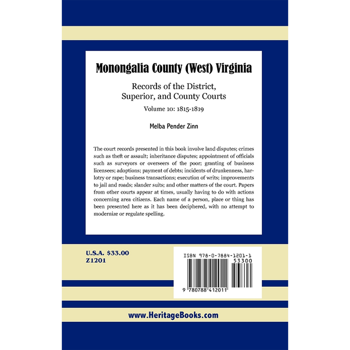Monongalia County, (West) Virginia: Records of the District, Superior, and County Courts, Volume 10 1815-1819 back cover