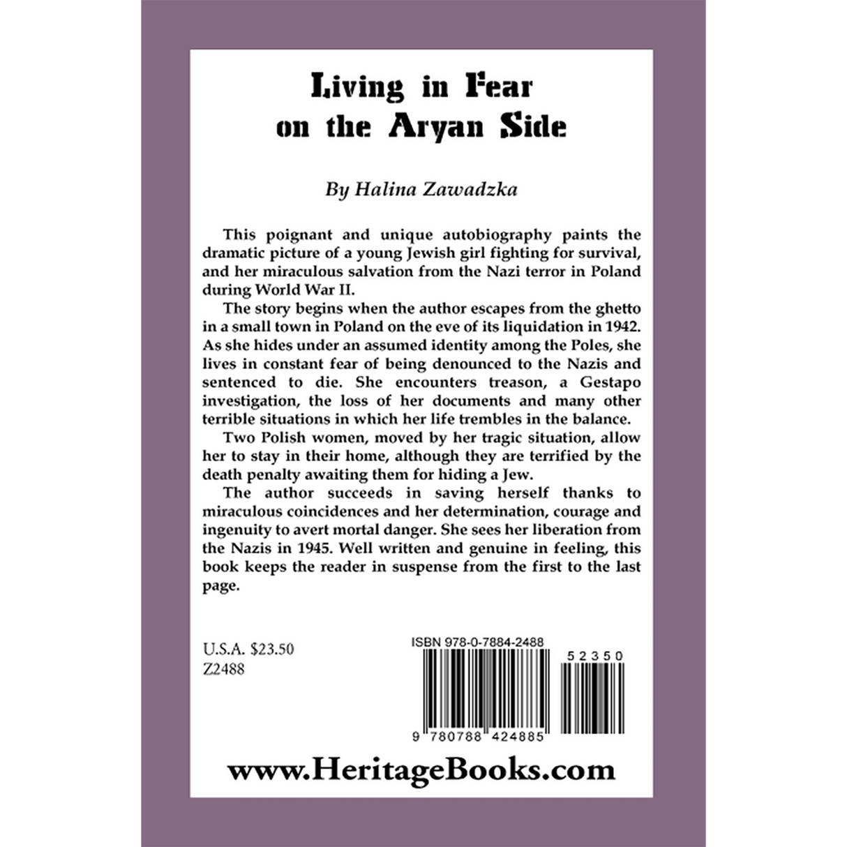 Living in Fear on the Aryan Side back cover