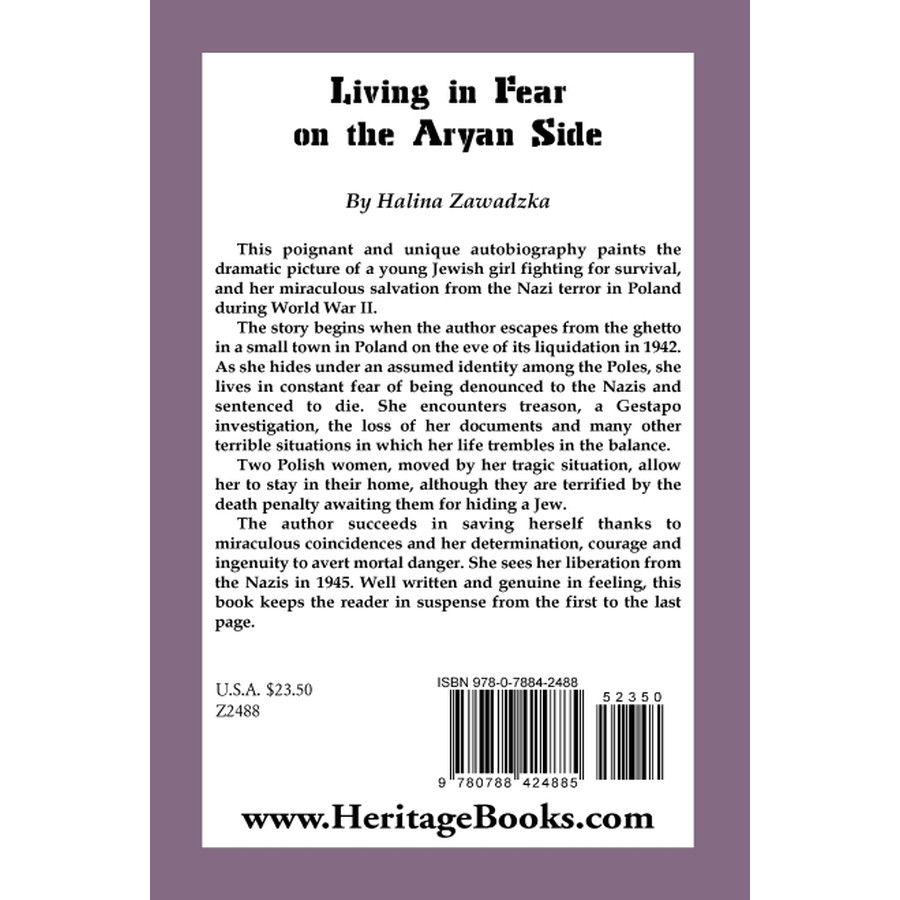 back cover of Living in Fear on the Aryan Side