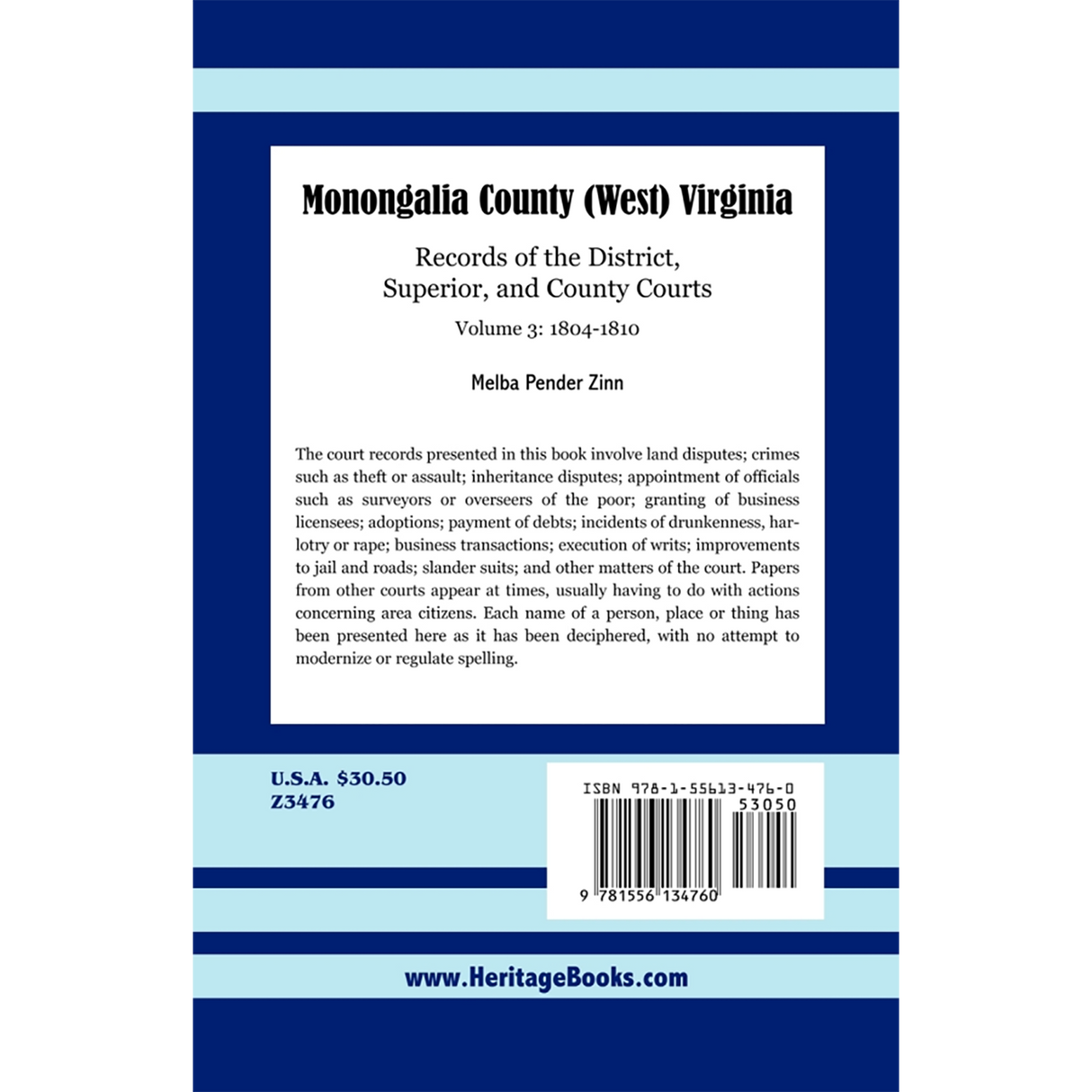 Monongalia County, (West) Virginia Records of the District, Superior, and County Courts, Volume 3, 1804-1810 back cover