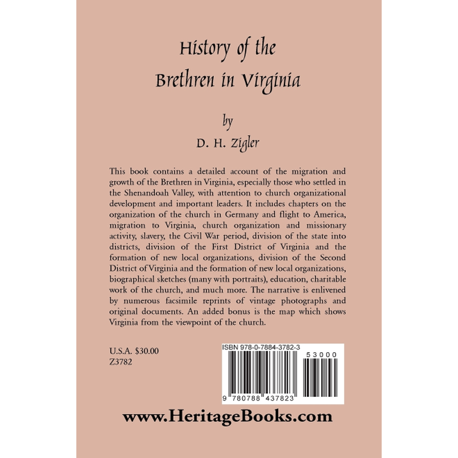 back cover of History of the Brethren in Virginia