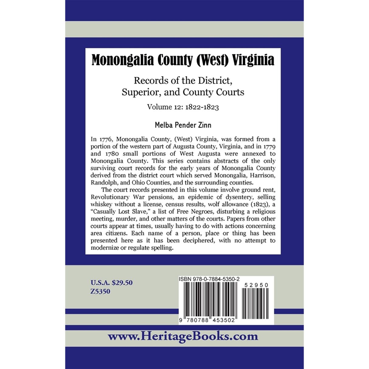 Monongalia County, (West) Virginia Records of the District, Superior, and County Courts, Volume 12, 1822-1823 back cover
