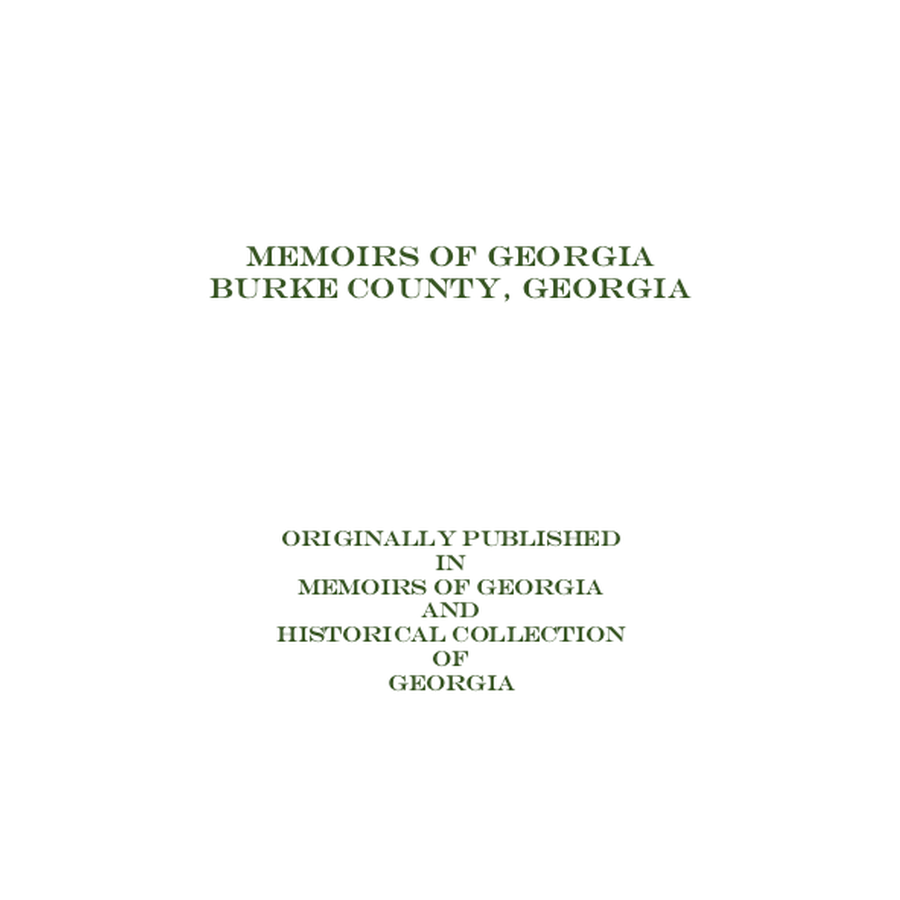 Memoirs of Georgia, Burke County, Georgia