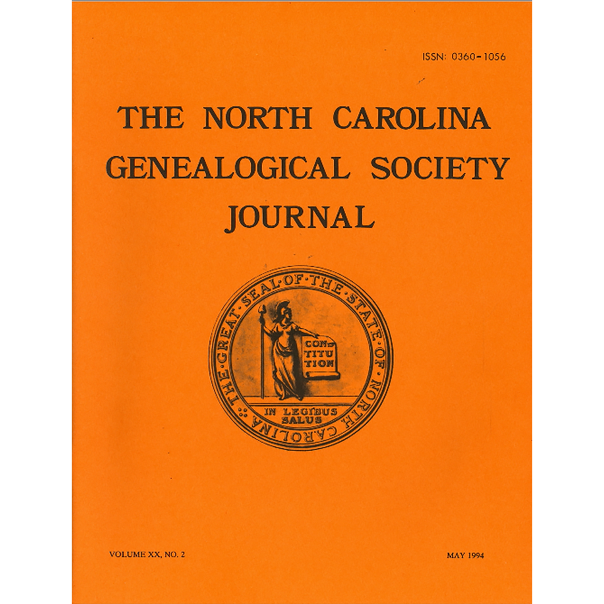 The North Carolina Genealogical Society Journal:  Volume XX, No. 2 May, 1994