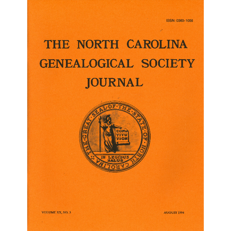 The North Carolina Genealogical Society Journal, Volume 20, No. 3  August, 1994