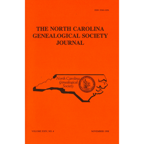 The North Carolina Genealogical Society Journal, Volume 24, No. 4  November, 1998