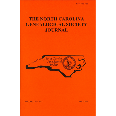 The North Carolina Genealogical Society Journal:  Volume 29, No. 2  May, 2003