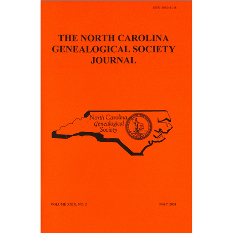 The North Carolina Genealogical Society Journal:  Volume 29, No. 2  May, 2003