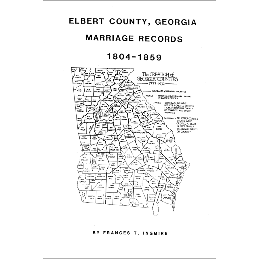 Elbert County, Georgia Marriages 1804-1859