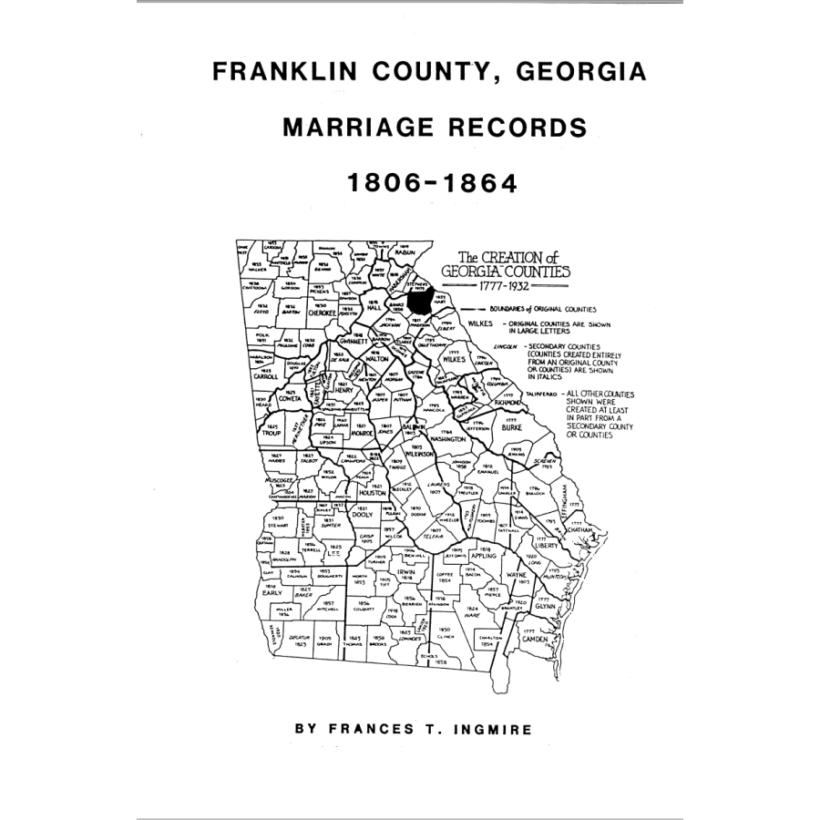 Franklin County, Georgia Marriages 1808-1864