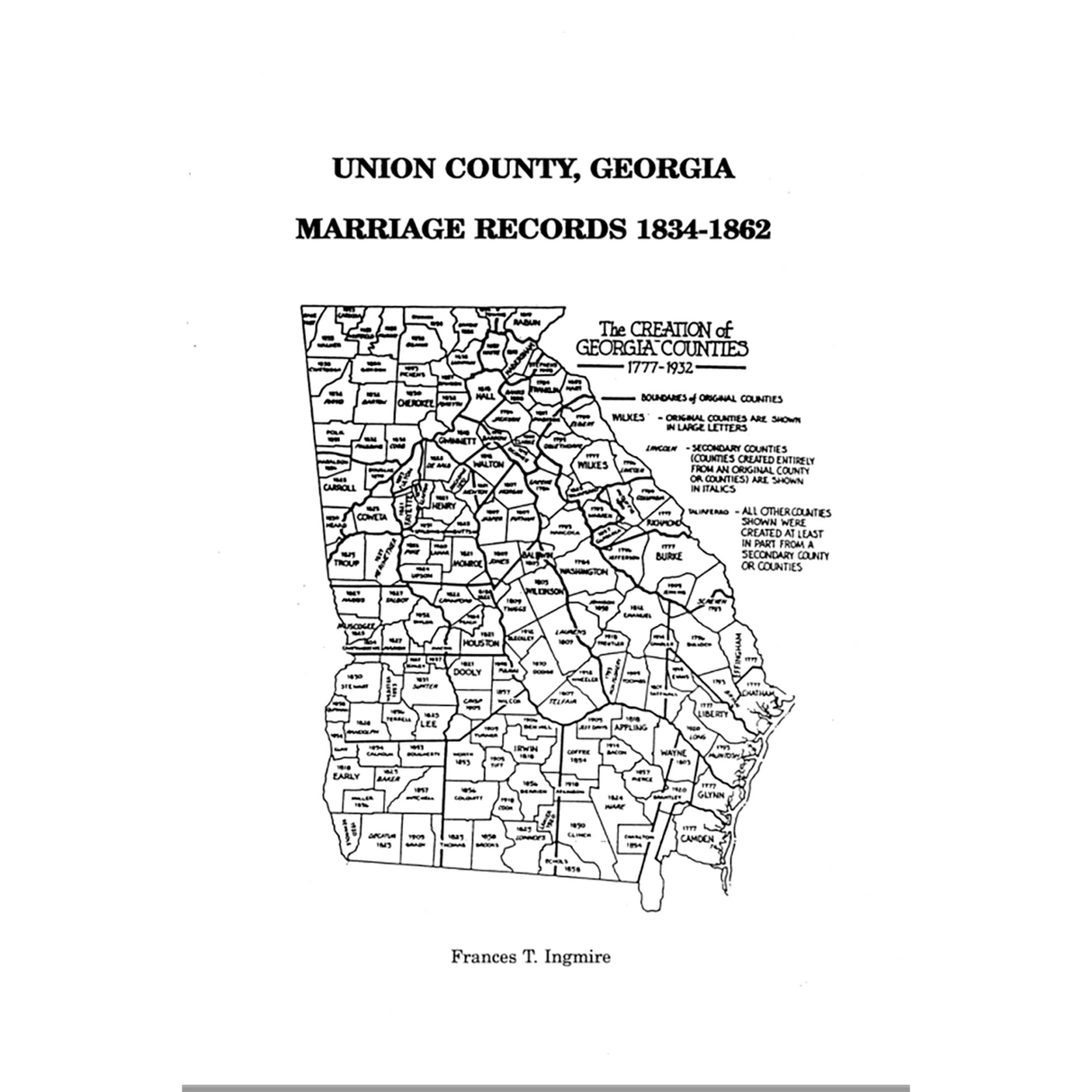Union County, Georgia Marriages 1834-1862