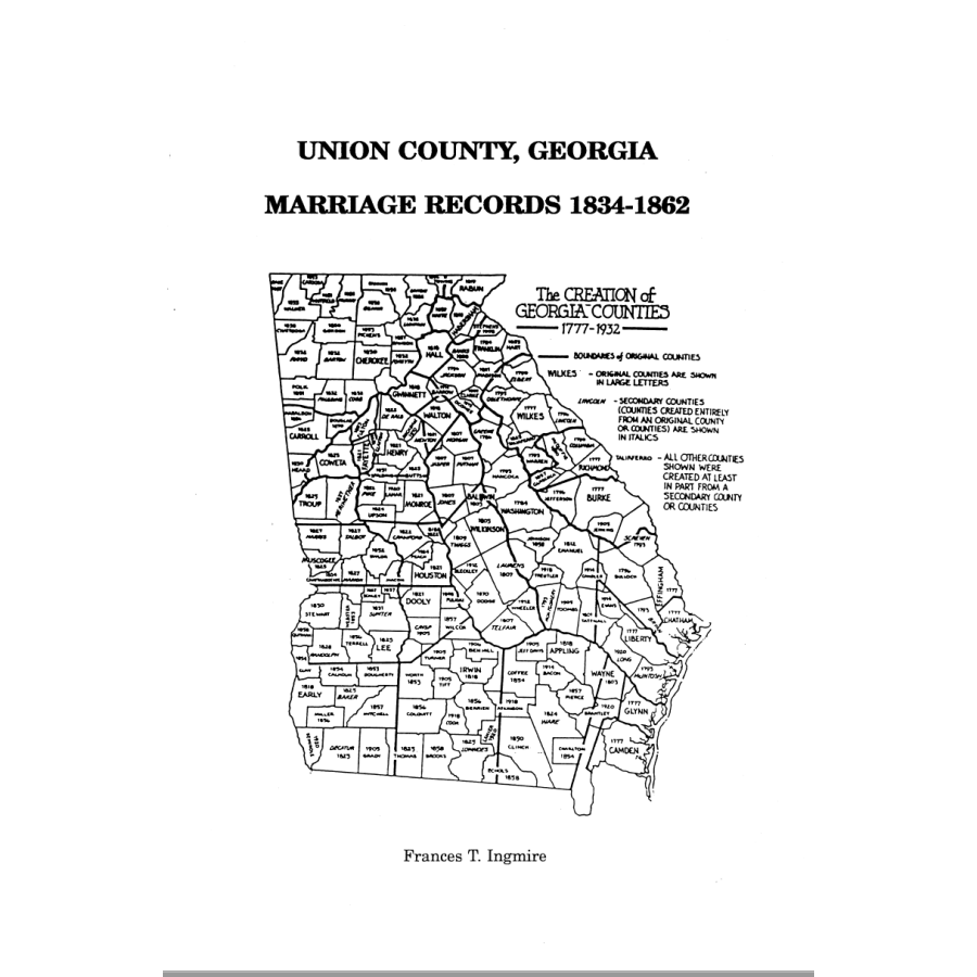 Union County, Georgia Marriages 1834-1862