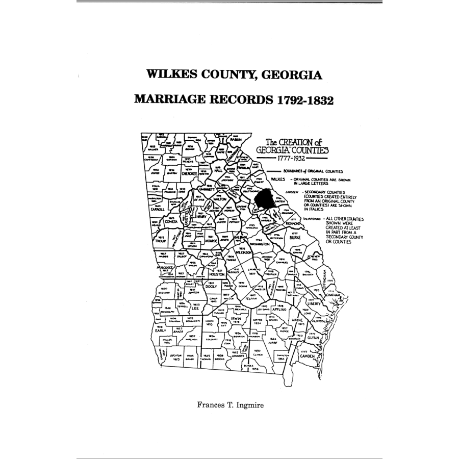 Wilkes County, Georgia Marriages 1792-1832