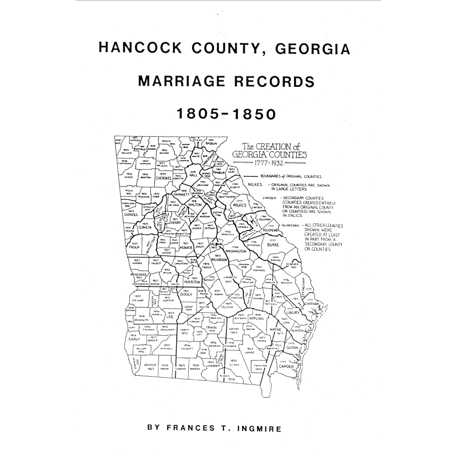 Hancock County, Georgia Marriages, 1805-1850