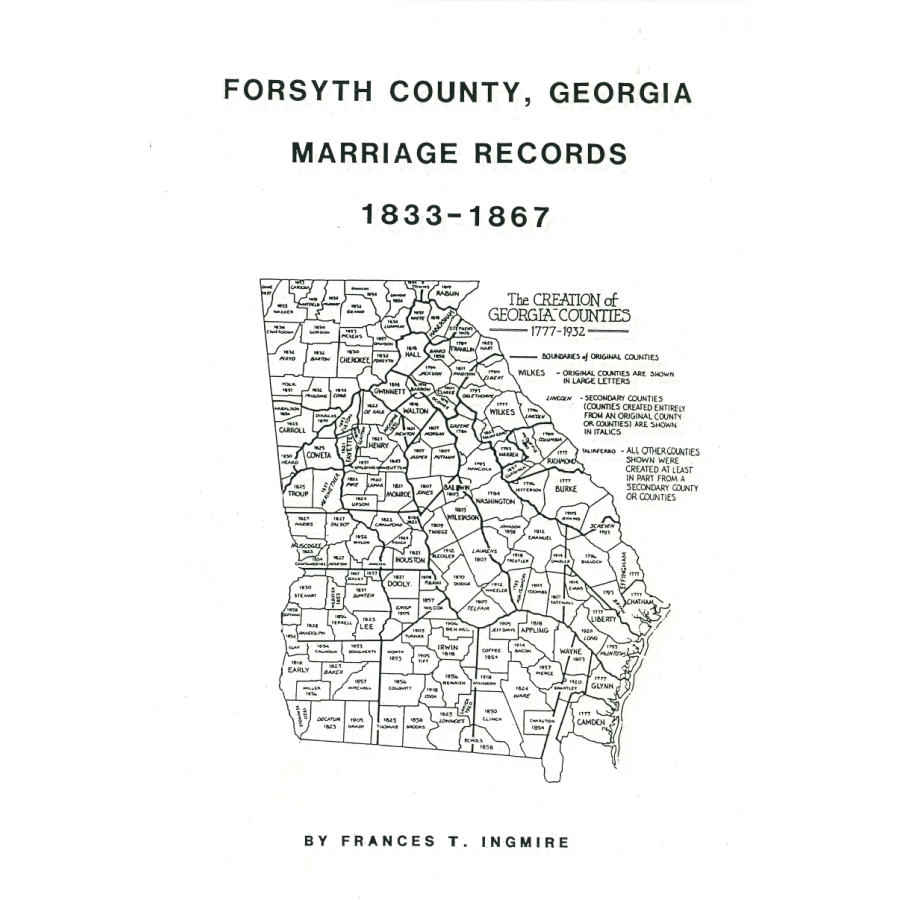 Forsyth County, Georgia Marriages 1833-1867