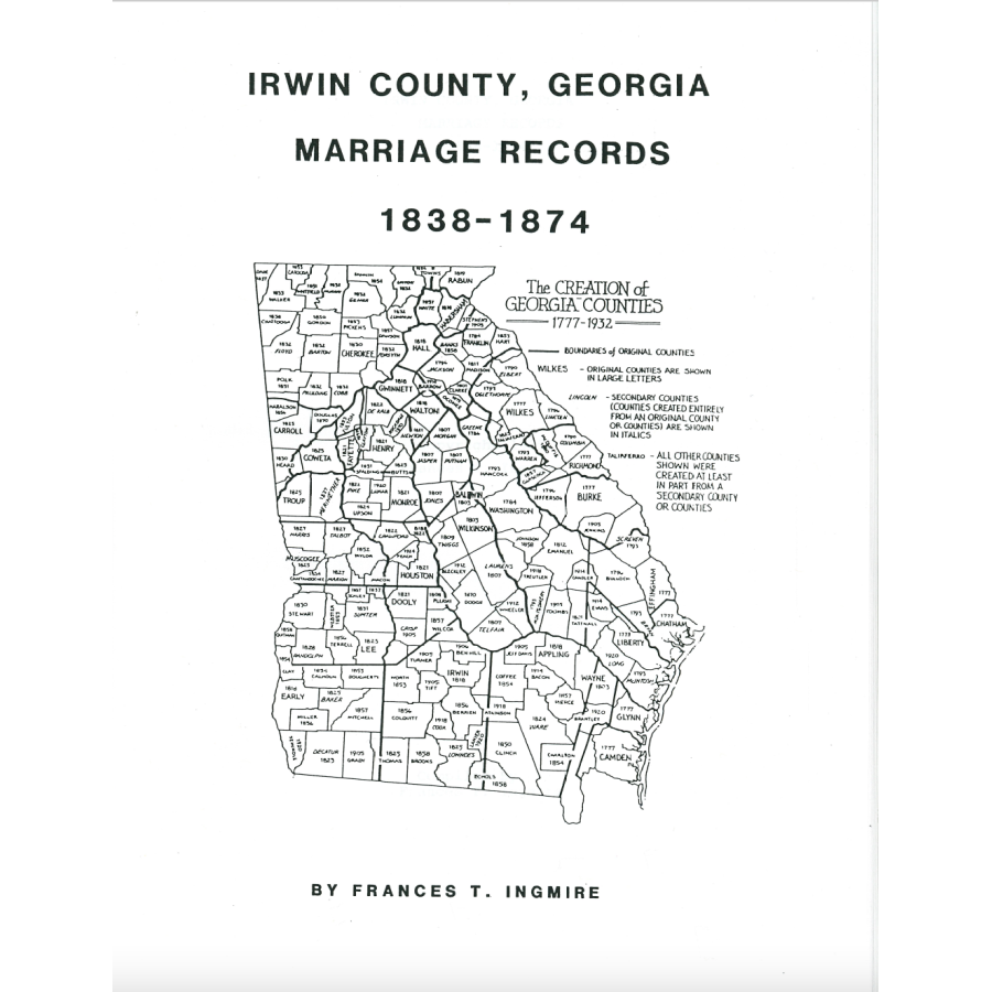 Irwin County, Georgia Marriage Records, 1838-1874