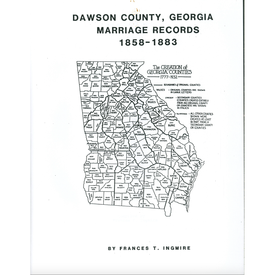 Dawson County, Georgia Marriage Records, 1858-1883