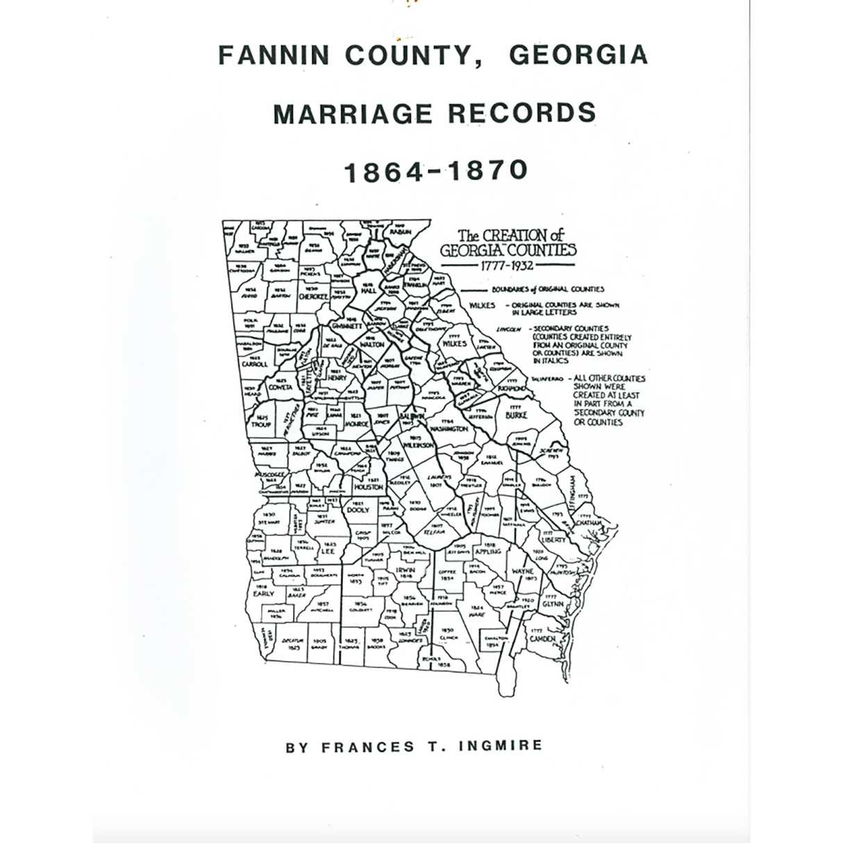Fannin County, Georgia Marriage Records, 1864-1870