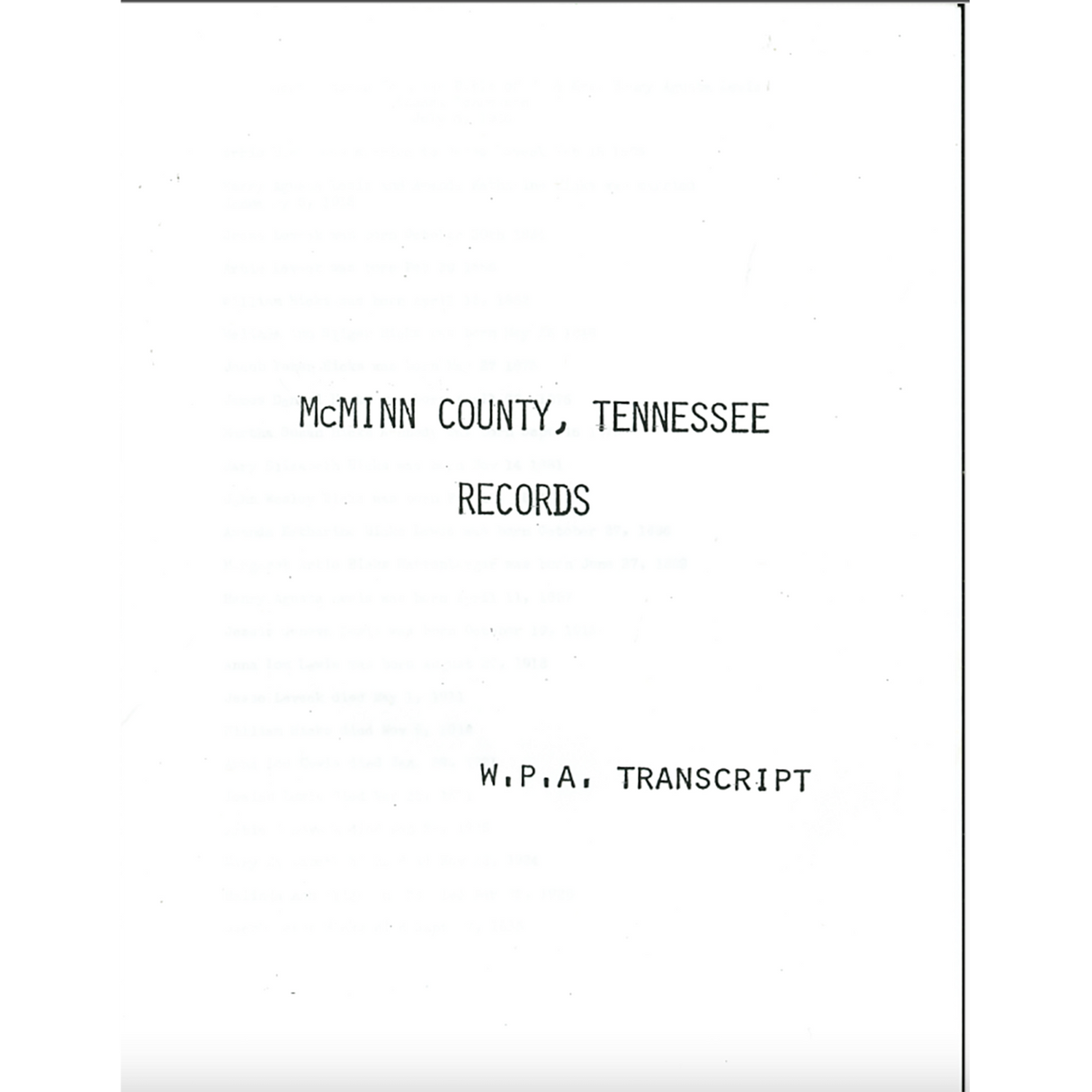 McMinn County, Tennessee WPA Records