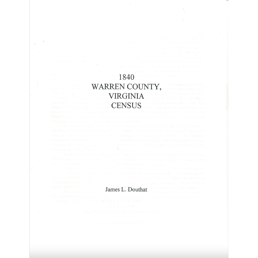 1840 Warren County, Virginia Census