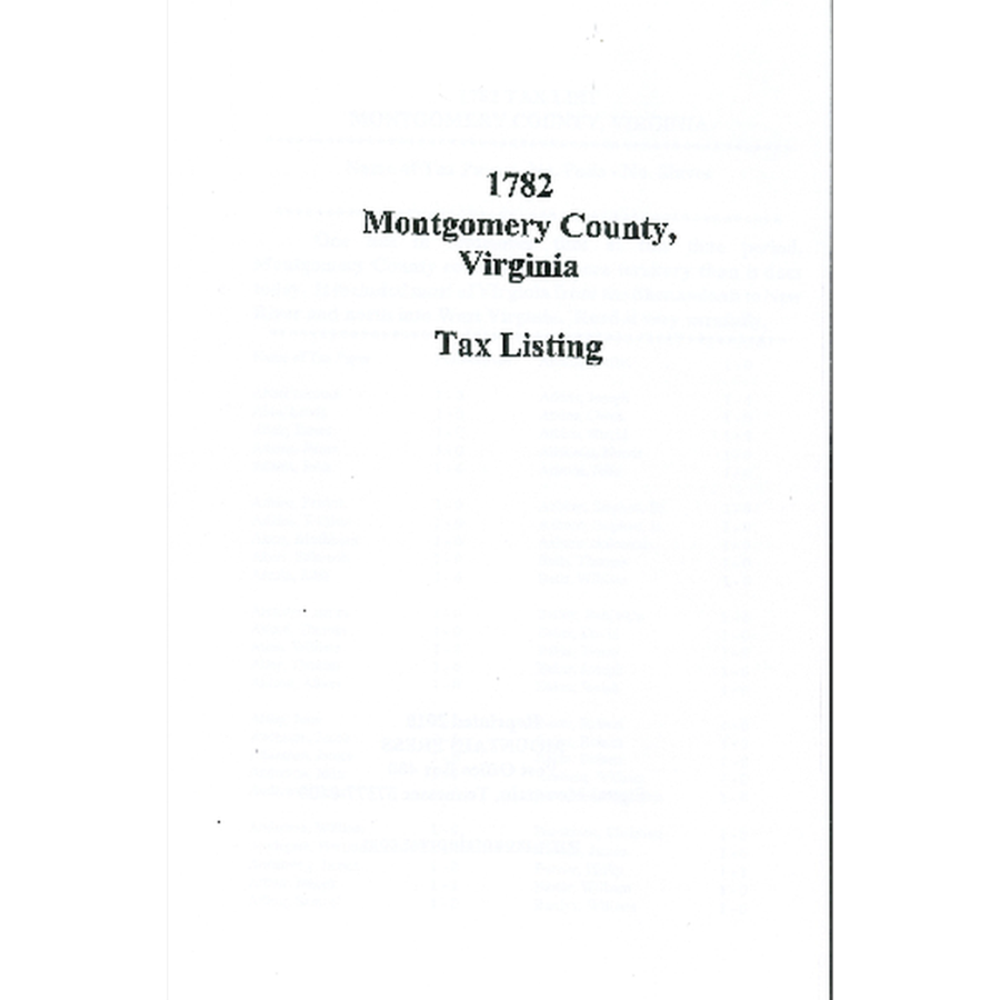 1782 Tax List of Montgomery County, Virginia