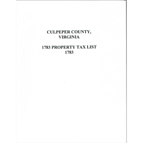 1783 Culpeper County, Virginia Tax List