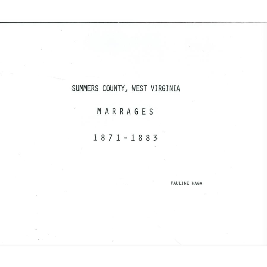 Summers County, West Virginia Marriages, 1871-1883