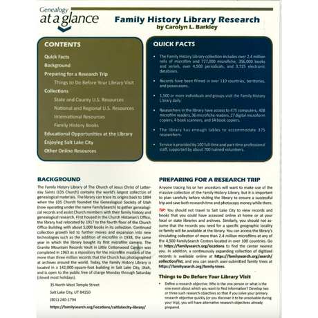 Genealogy at a Glance: Family History Library Research