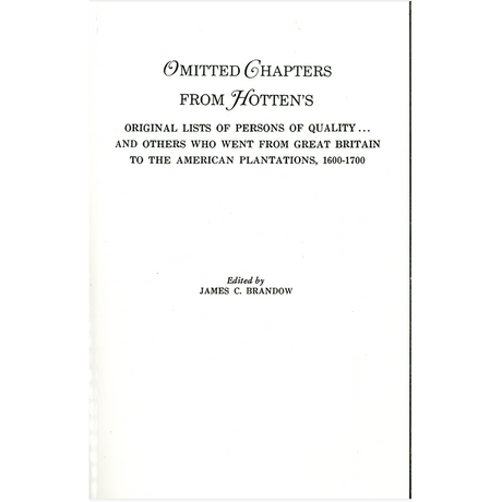 Omitted Chapters from Hotten's Original Lists of Persons of Quality