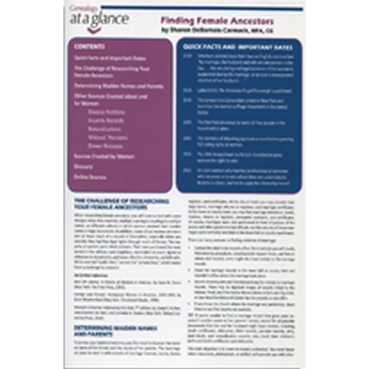 Genealogy at a Glance: Finding Female Ancestors
