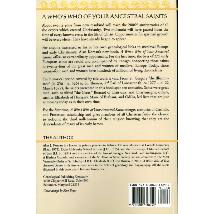 A Who's Who of Your Ancestral Saints back cover