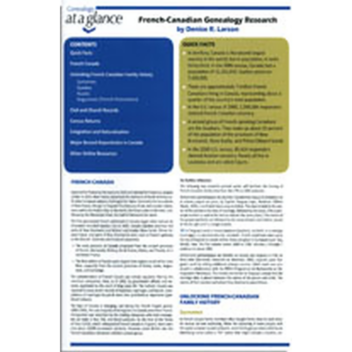 Genealogy at a Glance: French-Canadian Genealogy Research