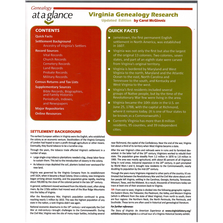 Genealogy at a Glance: Virginia Genealogy Research [Updated Edition]