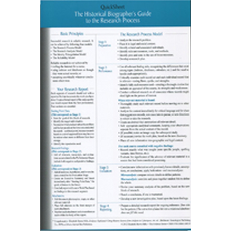 QuickSheet: The Historical Biographer's Guide to the Research Process