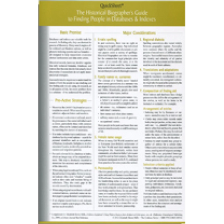 QuickSheet: The Historical Biographer's Guide to Finding People in Databases and Indexes