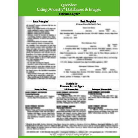 QuickSheet: Citing Ancestry Databases and Images Evidence Style, Second Edition, Revised