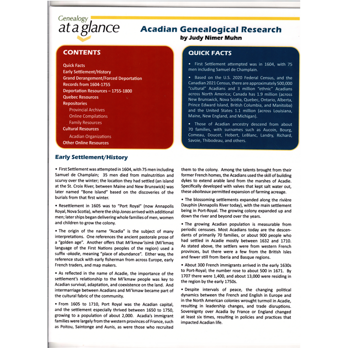 Genealogy at a Glance: Acadian Genealogy Research