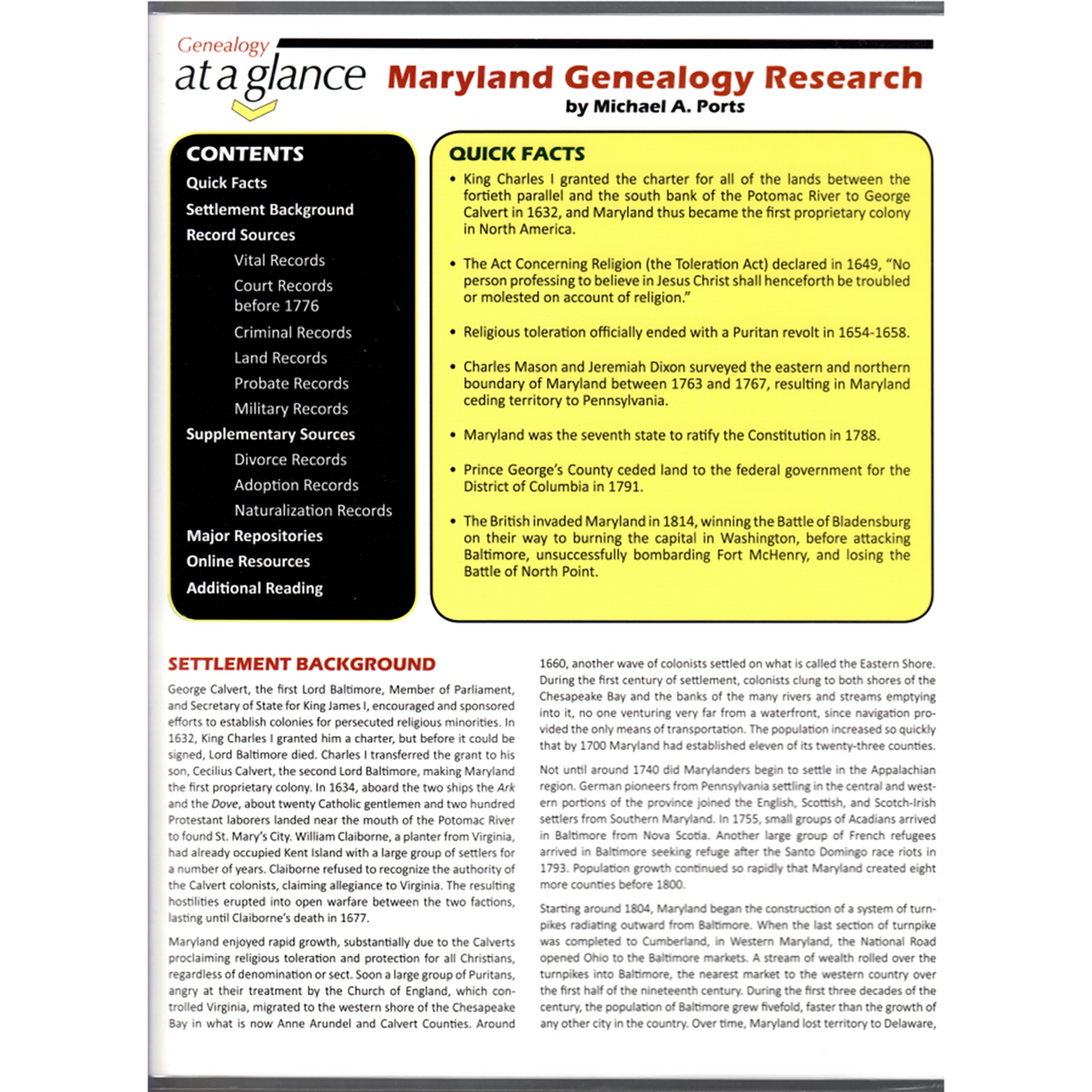 Genealogy at a Glance: Maryland Genealogy Research