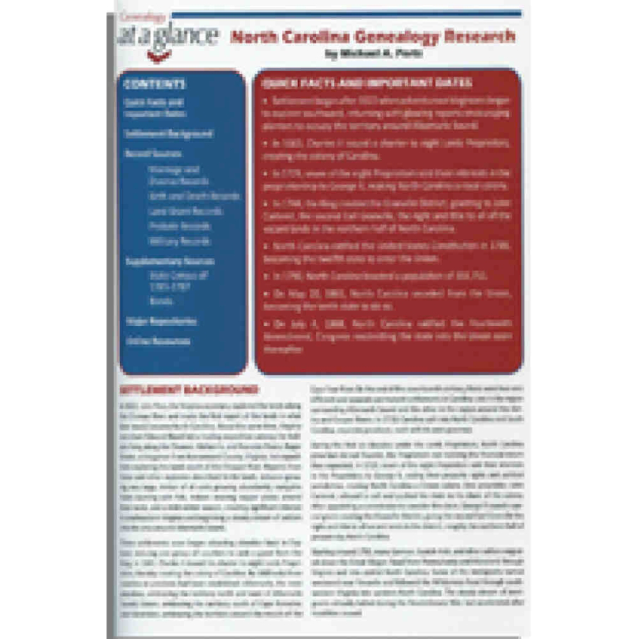 Genealogy at a Glance: North Carolina Genealogy Research