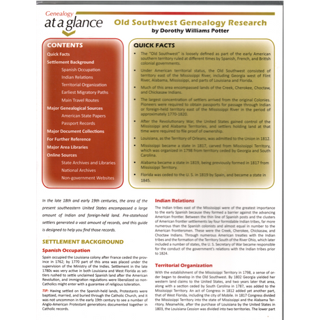 Genealogy at a Glance: Old Southwest Genealogy Research