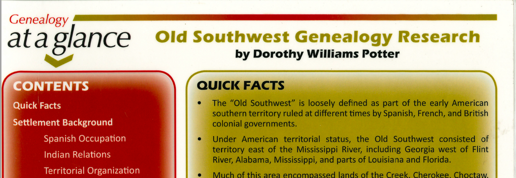 Genealogy at a Glance: Old Southwest Genealogy Research